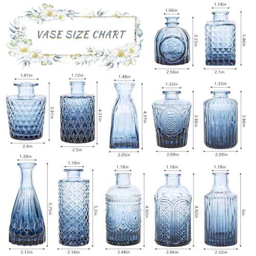 SUPMIND Glass Bud Vase Set of 12, Small Blue Flower Vases for Centerpieces - color: Blue, size: 12Pcs