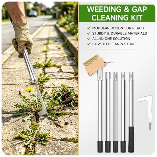 SANLIKE Crack Weeder Tool Set, 65in Long Handle Weed Remover for Patio