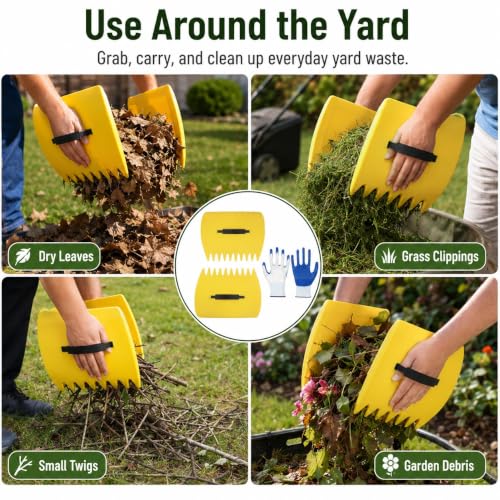 Ideal Swan Leaf Scoops with Gloves, Lightweight Rakes for Lawn Work, Yellow - color: Yellow