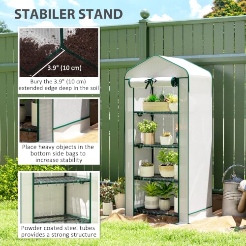 Outsunny 4 Tier Mini Greenhouse w/ Screen Roof 27.6" x 19.7" x 62.2" White - color: White, size: 4 Tier