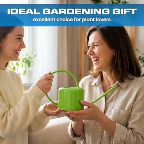 Plexon Long Spout Watering Can Indoor Plants, 40 oz Small Watering Can Pot Metal for Garden Flowers House Plants Mini, Powder Coated,Gift for Mom Girlfriend Daughter, Green - color: Green, 40 Oz
