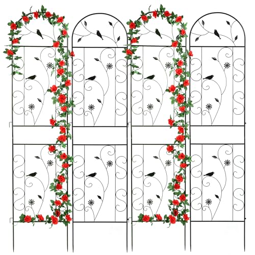 4 Pack 86.5" x 19.7" Metal Garden Trellis for Climbing Plants, Black - color: 4 Pack - Arched - 86.5" x 19.7"-Black