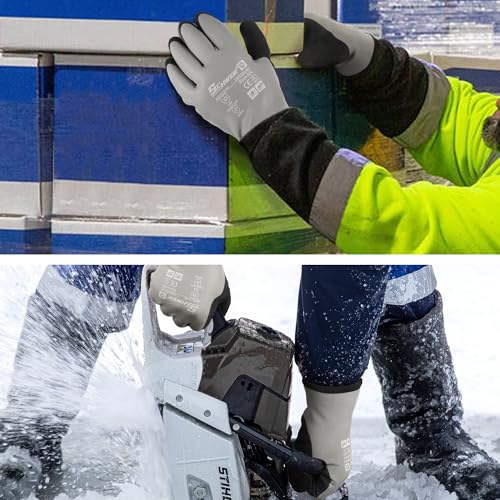 Schwer 2 Pairs 100% Waterproof Winter Work Gloves Latex Coated, CR3305, M - color: Winter Grey, size: Medium