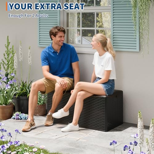 100 Gallon Blow Molded Deck Box,Lockable Outdoor Storage,Waterproof Patio Bench,Black