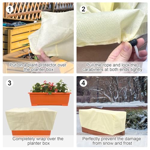 4 Pcs Rectangular Planter Box Cover Freeze Protection, Flower Box Covers Winter Frost Blanket with Drawstring for Outdoor Plants Balcony Windowsill Raised Beds(39.3x17.7x15.7 Inch)