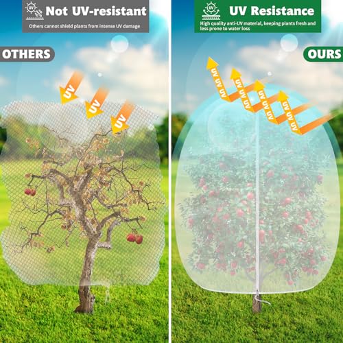 OZMI 4 Pack Fruit Tree Blueberry Bush Netting Cover, 4.6Ft x 5.9Ft Reusable Bird Netting for Garden Protection with Zipper & Drawstring, Shrubs Tomato Strawberry Plant Bushes Protector - size: 4.6 x 5.9 FT