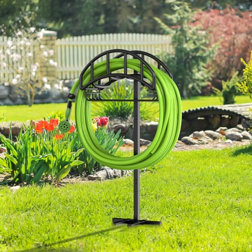 Garden Hose Holder - Upgraded Metal Reel With Tool Storage Basket | Heavy Duty Freestanding Water Hose Holder Holds 150ft, Detachable Storage Hanger for Outside - size: Arch Basket