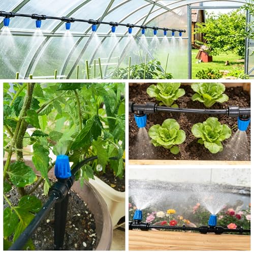 Riboud 165FT Drip Irrigation Kit, Quick-Connect Garden Watering System with 30 Adjustable Misting Nozzles for Garden Greenhouse, Hanging Plants, Raised Beds - size: 165FT