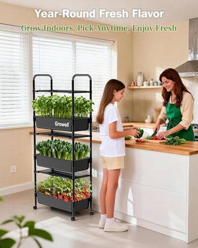 Growell 81 Pods Hydroponics Growing System Kit with Independent Water Pump - color: Black, size: 26" - 3 Tier (81 Pods)