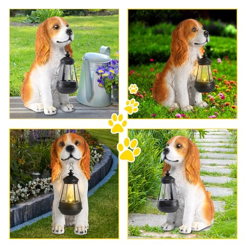 Dog Garden Statues, Cocker Spaniel Statue Holding Lantern Yard Decorations - style: American Cocker Spaniel