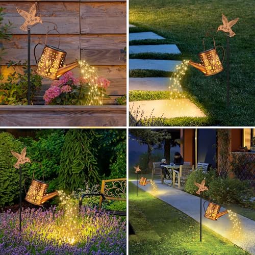 Hummingbird Solar Watering Can Lantern Outdoor Waterproof Garden Decor - size: Hummingbird