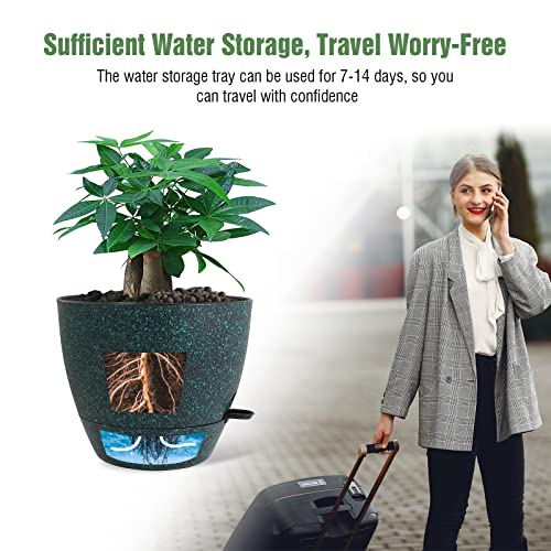 UOUZ 12 inch Large Self Watering Pots, Plastic Planters with 60oZ Removable Deep Reservoir and Multi Mesh Drainage Holes for Indoor Outdoor Garden Plants and Flowers, Black with Green Speckles - color: Black With Green Speckles