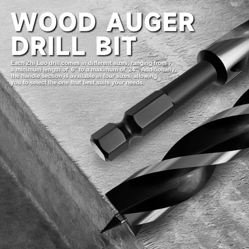 1-1/6"×6" Professional Auger Drill Bit for Wood with Quick Change 1/2" Hex Shank- 3-Cutter Design with Dual-Flute for Fast Chip Removal, Fits Hardwood, Softwood, PVC, Drywall & Tree Stumps - size: 1-1/6"×6"