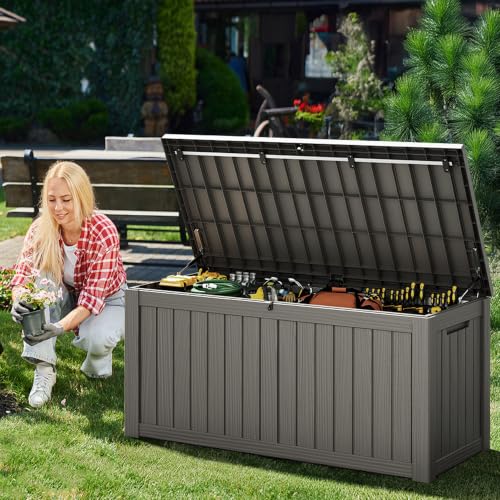 Outdoor Deck Storage Box, Waterproof, Grey,150 Gallon - color: Striped Gray, style: 180 Gallon
