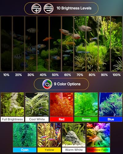 Pawfly 6W Smart Bluetooth Fish Tank Clip Light, Full Spectrum LED Aquatic Light with 24-Hour Cycle Timer & Variable Brightness, USB Supply for 1-5Gal Small Tanks (Adapter Not Included) - size: For 1 to 5 Gallon Fish Tank(Bluetooth)