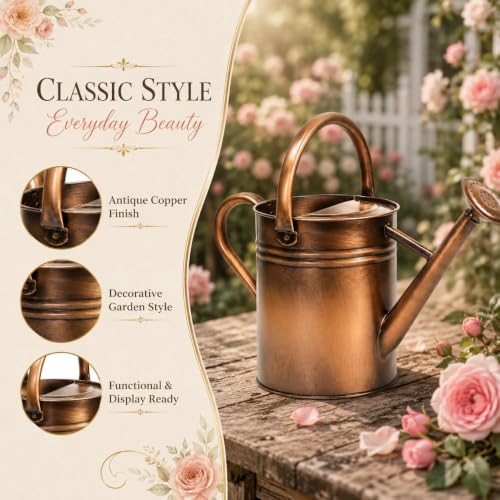 1 Gallon Metal Watering Can for Indoor Outdoor Plants, Retro Coppery - color: Retro Coppery