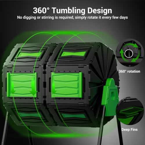 Compost Tumbler, Easy Assemble & Efficient Outdoor Compost Bin, 45 Gallon/170 Liter Large Dual Chamber Rotating Composter for Garden, Kitchen, and Yard Waste, Green Door - color: Green