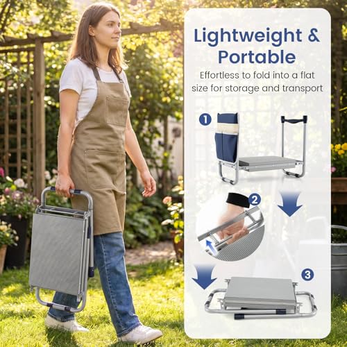 IRONMAX Garden Kneeler and Seat with 14" L×11" W EVA Kneeling Pad, Blue - color: Blue, size: 14"L×11"W