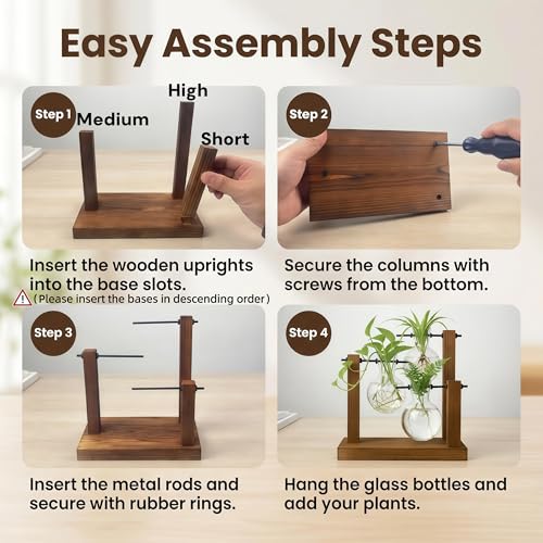 Plant Propagation Station, Wooden Stand with 3 Glass Vases