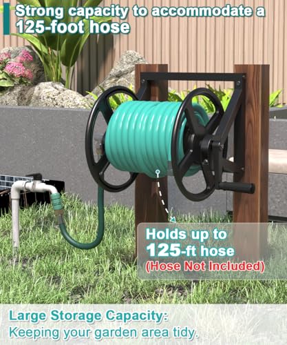 Artigarden Garden Hose Reel Wall Mounted, Outdoor Water Hose Holder Black - color: Black