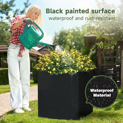 Metal Planter Box 24”L x 24"W x 24"H Large Square Steel Planter Box - color: Black, size: 24"Lx24"Wx24"H