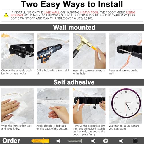 SUS304 5 Racks and 4 Hooks Mop and Broom Holder Wall Mount - color: 5 Racks & 4 Hooks (Black) - 1 Pack
