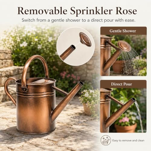 1 Gallon Metal Watering Can for Indoor Outdoor Plants, Retro Coppery - color: Retro Coppery