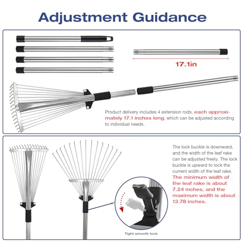 Adjustable Metal-Leaf Rake with Telescopic Handle