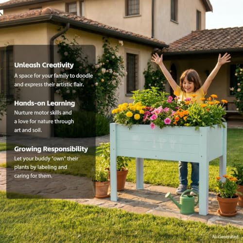 Raised Garden Bed with DIY Chalkboard, 30 x 24 x 18 inch, Green - color: Green