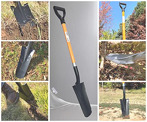 Ashman Drain Spade Teeth Shovel (1 Pack) - 48 Inches Long Handle Spade with D Handle Grip - Durable Handle with a Thick Metal Blade - Multipurpose Premium Quality Orange Shovel. - size: 1 Pack, style: Drain Spade Teeth