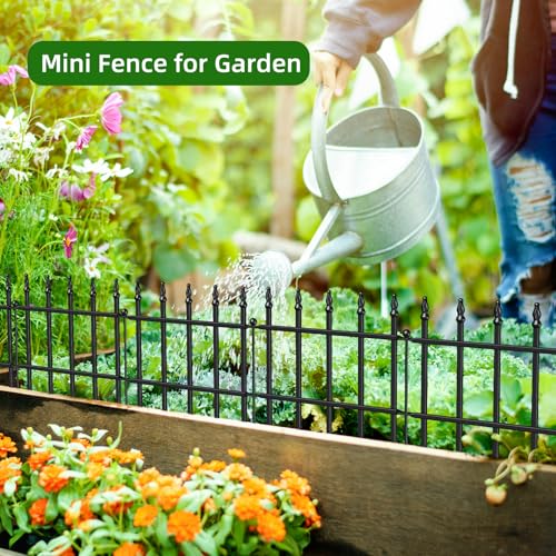 Decorative Metal Garden Fence 11" x 12', Small Fence Border with Stakes - size: 11″H x 12ft(10 Panels)