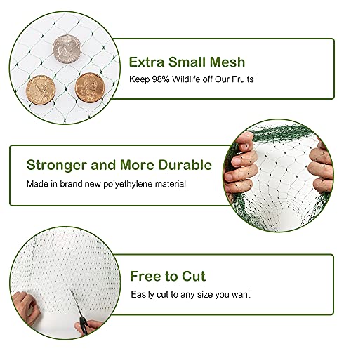 Bird Netting for Garden 13x26ft 0.4inch Mesh Green Garden Netting Protect Fruit Trees, Blueberry Bushes, Strawberry Plants, Vegetables, Flowers from Birds, Deer, Squirrels, Rabbits and Other Animals - size: 13x26ft, 0.4inchx0.4inch mesh