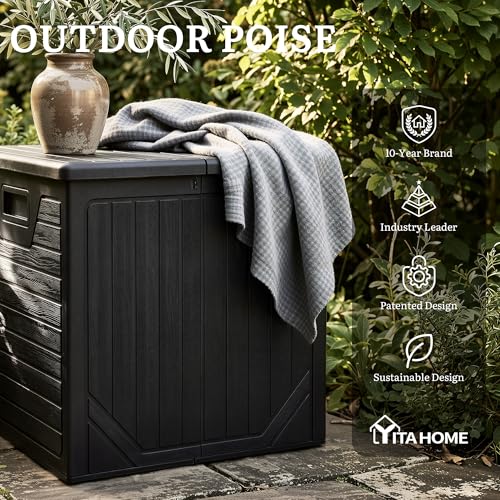 YITAHOME 150 Gallon Large Outdoor Deck Box - color: Black, size: 150 Gallon