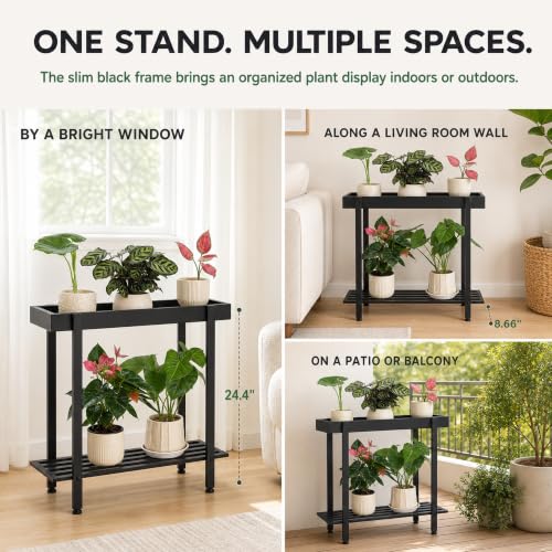 Honla 2 Tier Metal Plant Stand,Indoor Outdoor Plant Table for Window,Black - color: Black