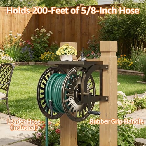 GOFORWILD Wall Mount Garden Hose Reel, Holds 200-Feet of 5/8-Inch Hose