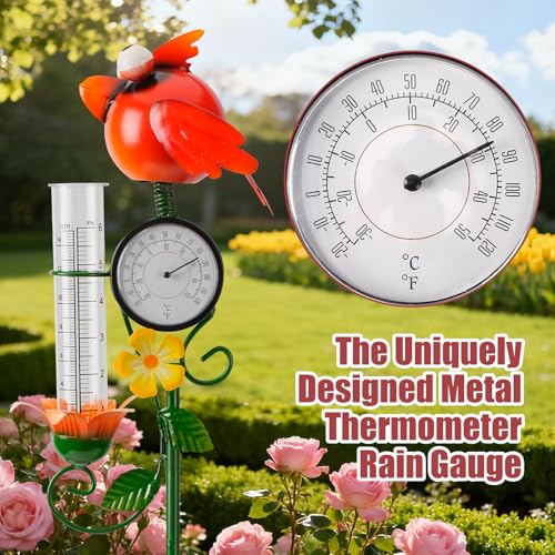 Joint Honglin Metal Adorable Bird Rain Gauge with Outdoor Temperature - color: Yellow