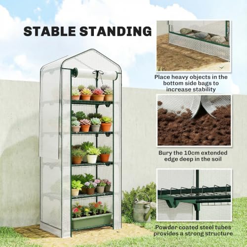 Outsunny 5 Tier Mini Greenhouse w/ Screen Roof 27.6" x 19.7" x 75.6" White - color: White, size: 5 Tier