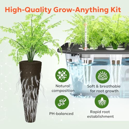owltron 50 Pcs Hydroponic Seed Pods Kits, Grow Anything Kit Pod for Indoor Herb Garden with 12 Sponges, 2 A&B Nutrient Plant Food, 12 Baskets, 12 Stickers, 12 Germination Domes(Round)