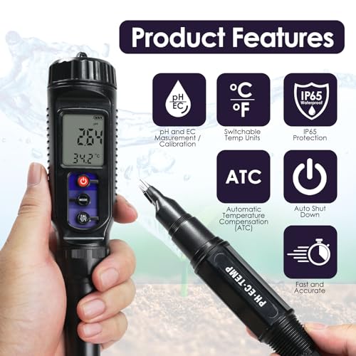 pH Meter for Food 3-in-1 Digital pH EC Temperature Meter with ATC, Food pH Tester for Checking Fermentation/Bread Dough/Sausages, Waterproof pH Probe Meter for Cosmetics, Solid and Soft Soil Sample - color: 3-in-1 Food pH Meter