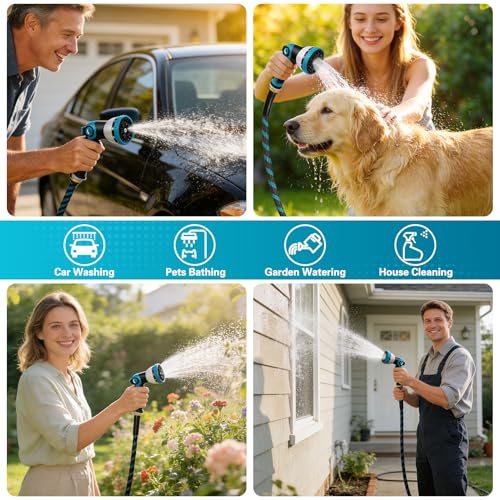 25 FTGarden Hose, Non-Expandable Flexible Fabric Water Hose with 10-Function Spray Nozzle, Kink-Free & Lightweight Yard Hose with 3/4" Solid Brass Connectors for Lawn, Outdoor, RV & Marine Use - size: 25FT