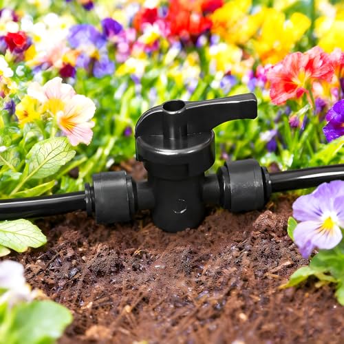 10 Pack 1/4 Inch Drip Irrigation Shut Off Valve Fittings - 1/4'' Drip Line Push-to-Fit Switch Valve Connectors for 1/4 Inch Drip Irrigation Tubing Regulate Water Flow - size: 1/4" Push-to-connect Valve