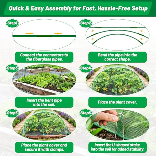 Garden Mesh Netting Kit, 7 Sets Garden Hoops with 10x30 ft Garden Covers - color: Green