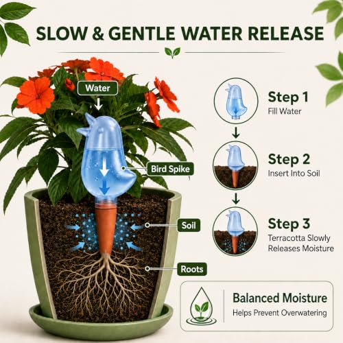 4 Pack Self Watering Spikes, Indoor Plant Watering Globes, Bird Shape Automatic Irrigation Spikes,Plant Watering Devices (Red&Blue) - color: Red&Blue
