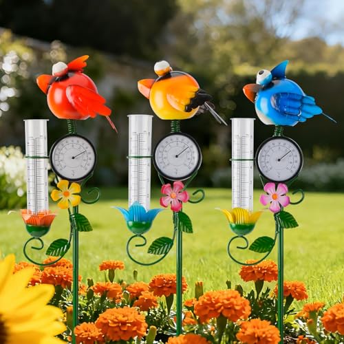 Joint Honglin Metal Adorable Bird Rain Gauge with Outdoor Temperature - color: Yellow