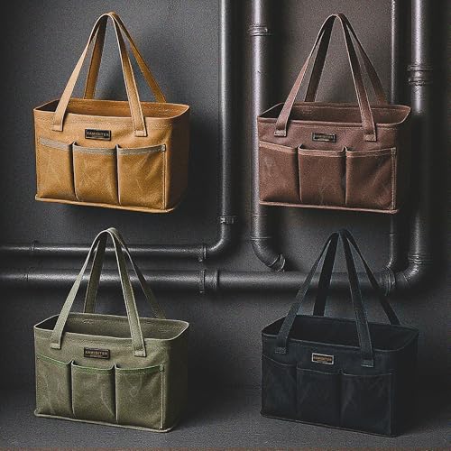 13.5-Inch Foldable Open Top Waxed Canvas Tool Bag, Multi-Purpose Wrench Tool Pouch with Handle, Durable and Water Resistant(Grey) - color: Grey, size: 13.5 Inch