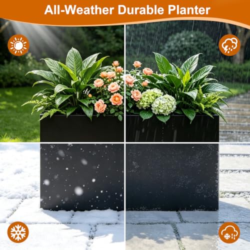 Tall Metal Planter 38" L x 12" W x 30" H, Steel Planter Box Outdoor - color: Black, size: 38”L x 12”W x 30”H