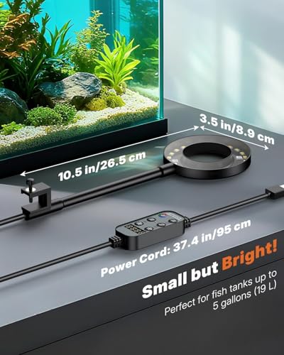 Pawfly 6W Smart Bluetooth Fish Tank Clip Light, Full Spectrum LED Aquatic Light with 24-Hour Cycle Timer & Variable Brightness, USB Supply for 1-5Gal Small Tanks (Adapter Not Included) - size: For 1 to 5 Gallon Fish Tank(Bluetooth)