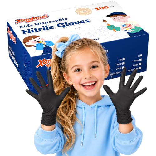 Kids Disposable Gloves, 5-Mil Safe Black Nitrile, XS, 100Ct - color: Black of 100pcs, size: X-Small