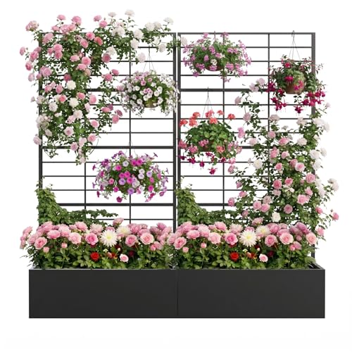 Metal Planter Box with Trellis Set of 2, 71" Raised Garden Bed - size: 2 PCS 35" Lx15.7" Wx70.8" H