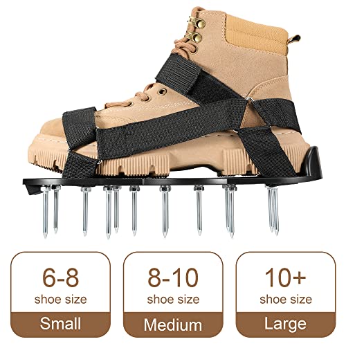 Lawn Aerator Shoes Pre-Assembled - 26 Heavy Duty Steel Spikes (2.4"), Stainless Steel Base Plate, Adjustable Metal Buckle Straps - Walk Behind Grass Aerator Sandals for Yard Lawn Care - color: Black-1